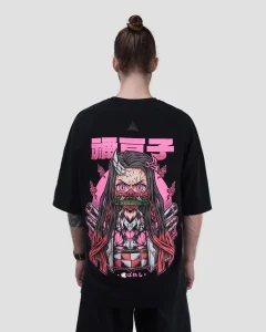 Футболка Nezuko мужская, цвет черный с розовым, размер 40