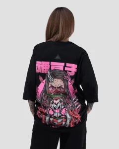 Футболка Nezuko, цвет черный с розовым, размер 52