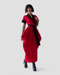 Платье Kimono R/B женское, цвет красный с черным, размер 42